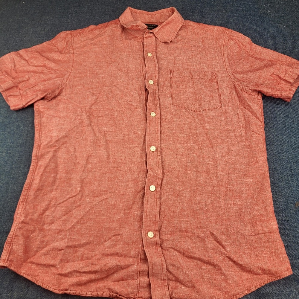 Banana Republic Mens Red Linen Cotton Short Sleeve Button Up Shirt Standard Fit
